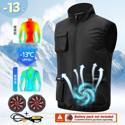 Summer Cooling Fan Workwear, Unisex Short Sleeve, Outdoor Sun Protection & Cooling Vest with Built-in Fans