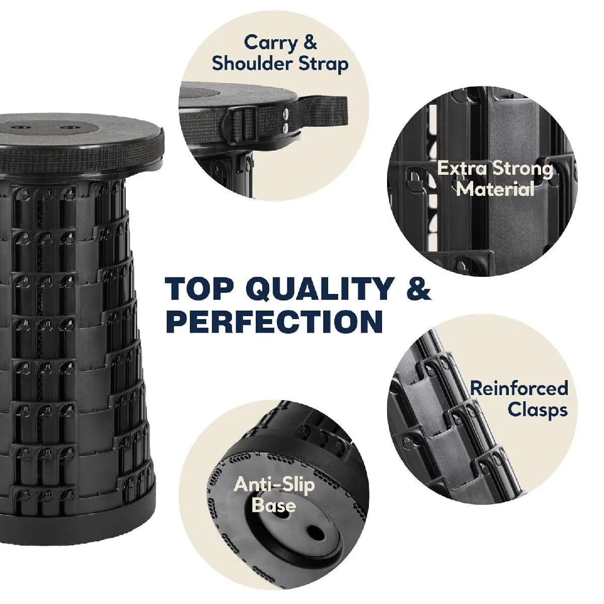 Portable Outdoor Folding Stool, Adjustable Telescoping Seat For Camping Stools