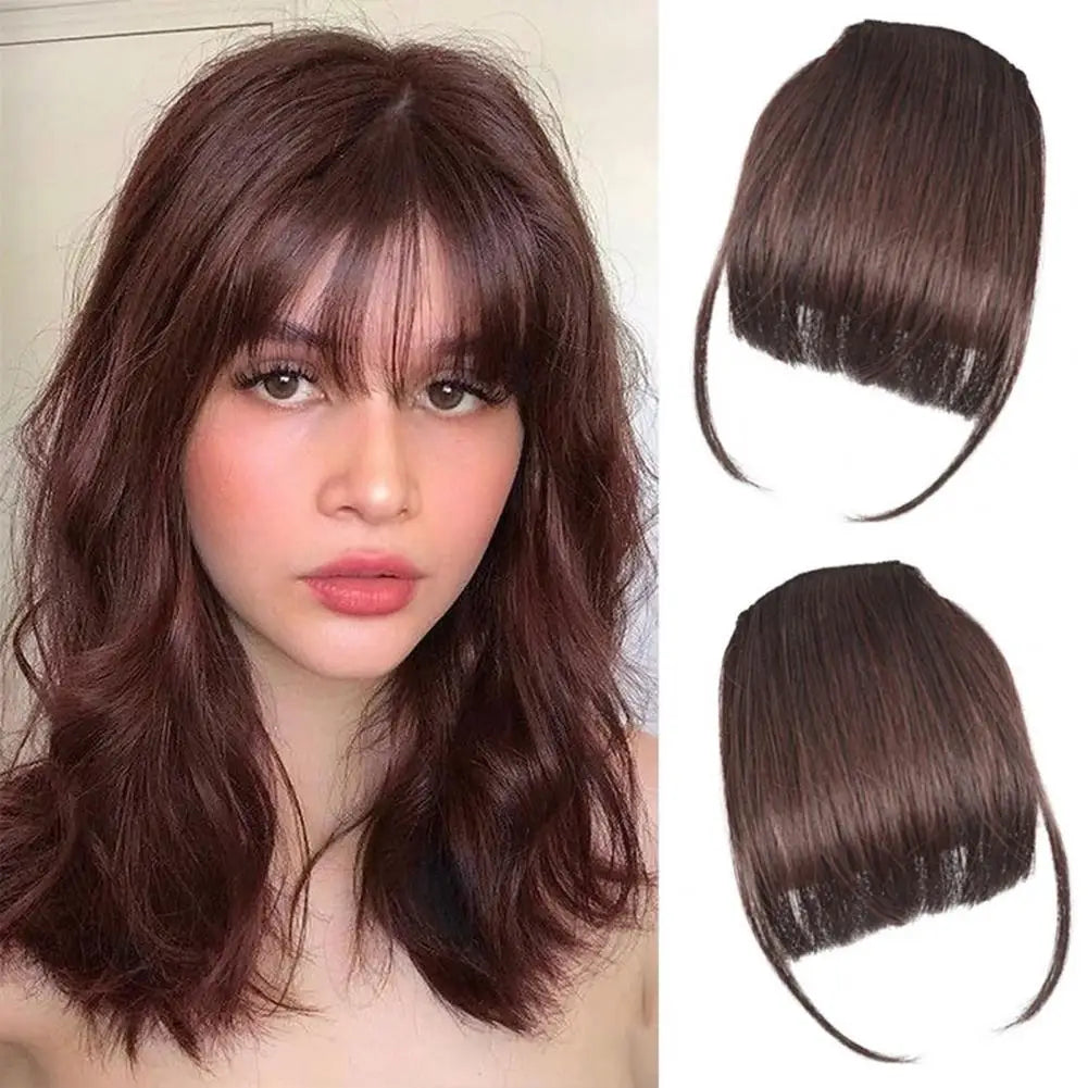 Women Clip-in Bangs Natural Wispy Forehead Hair Extensions Faux French Bangs Girls Straight Air Bangs Fringe Wig Hairpieces