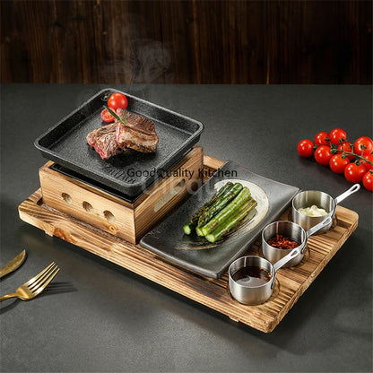 Dining room single and double tableware Cast iron barbecue plate Square alcohol oven baking tray Korean style barbecue stove set