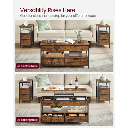 VASAGLE Lift Top Coffee Table, Living Room Table, with Storage Drawers, Hidden Compartments, and Open Shelf
