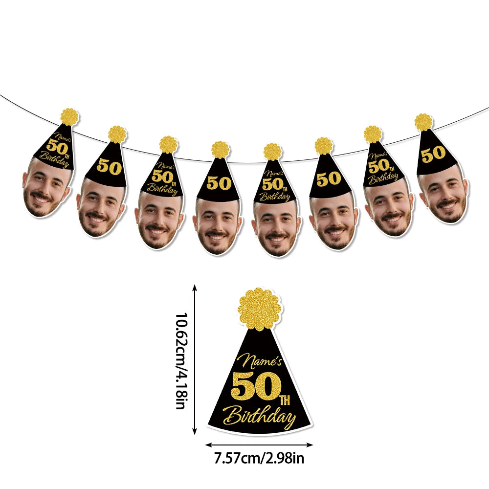 1set 8pcs Custom Birthday Photo Banner Personalized Face Photo Bunting Banner for Adult Birthday Party Favors Birthday Banner