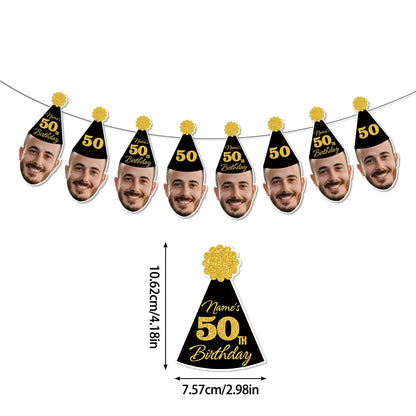 1set 8pcs Custom Birthday Photo Banner Personalized Face Photo Bunting Banner for Adult Birthday Party Favors Birthday Banner