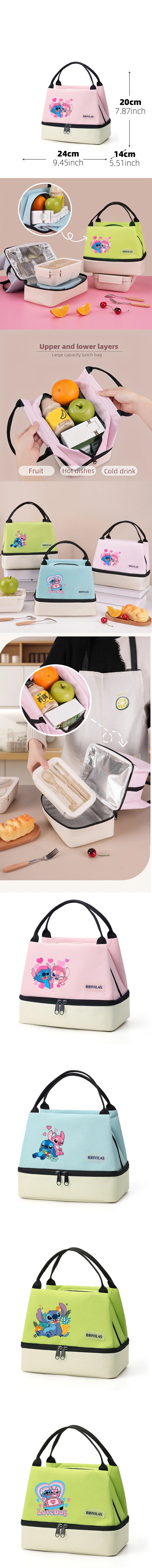 Isolierte Lunchtasche von Stitch, tragbare Aufbewahrungstasche für Lunchboxen, faltbare, isolierte Kühltasche, ideal für Büro, Schule und Picknick