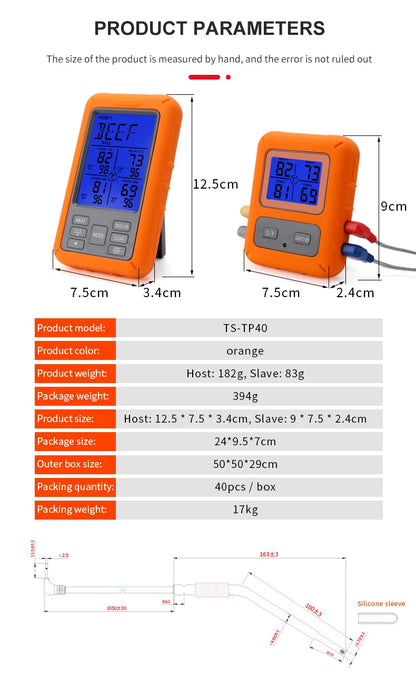 Digital Chef Thermometer Wireless Meat Thermometer Remote Instant Read BBQ Cooking Food Thermometer for Kitchen Oven Grill