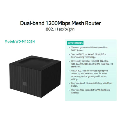 Dual Band AC1200 Whole Home Mesh Wireless WiFi System 802.11ac 2.4G/5.0GHz Network Router Good Penetrability Easy Setup PK MW6