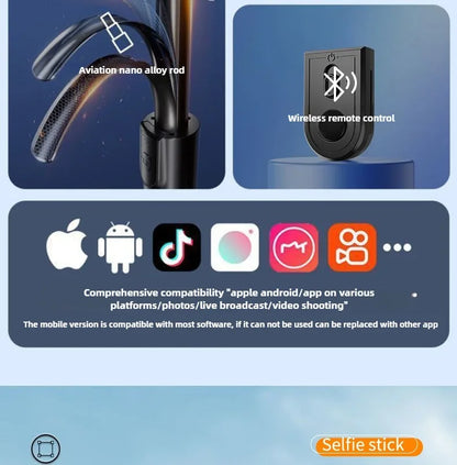 1.8M Long Extended Bluetooth Wireless Selfie Stick Live Broacast Stand Holder Tripod Foldable With Fill Light For Smartphones