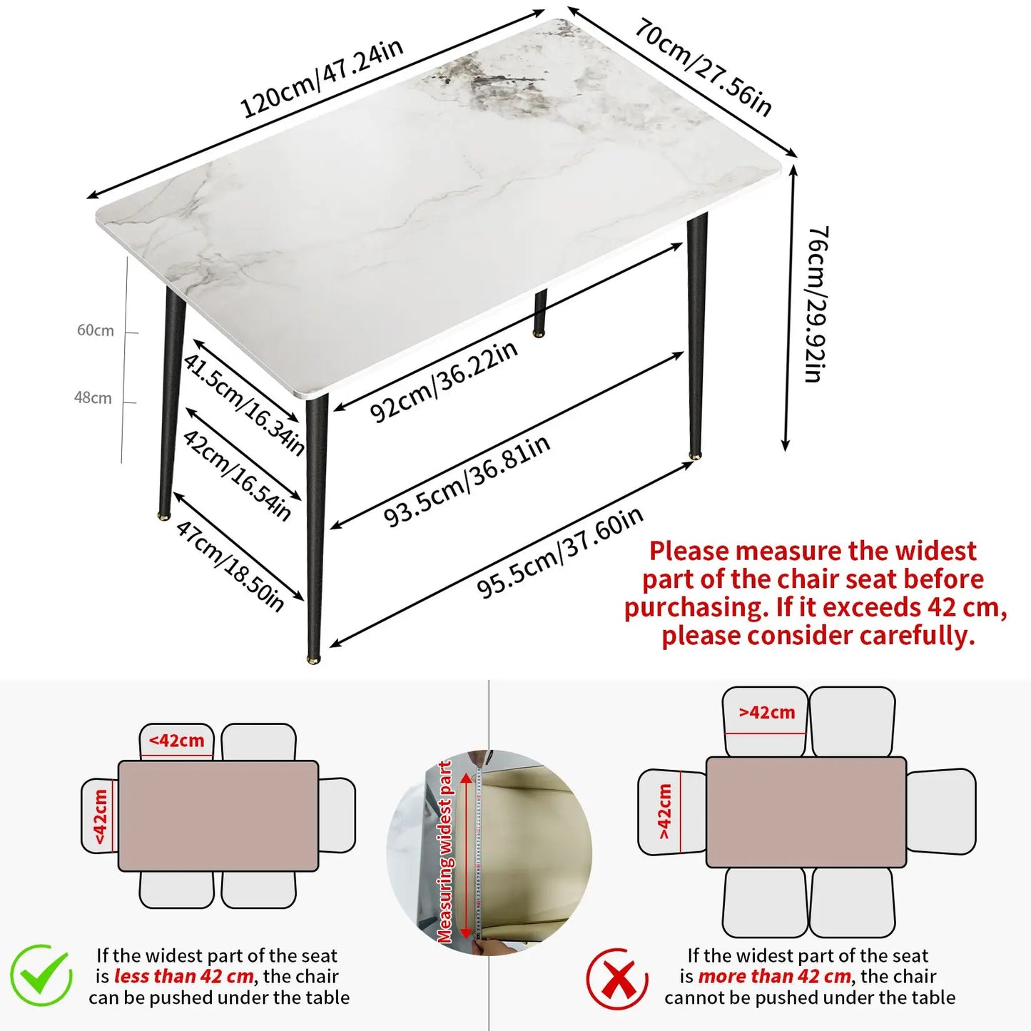 Kitchen Table Rectangle Dining Table Modern Dining Room Table with White Sintered Stone Top and Metal Legs