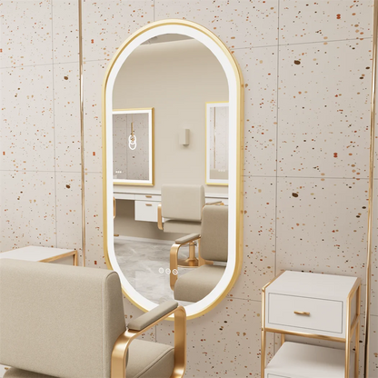 LUVODI Luxury Oval Led Illuminated Bathroom Mirror Gold Aluminum Frame with Demister Pad
