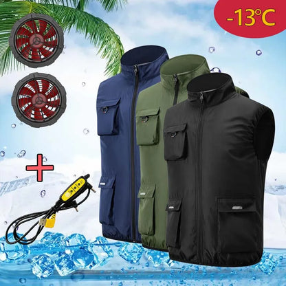 Summer Cooling Fan Workwear, Unisex Short Sleeve, Outdoor Sun Protection & Cooling Vest with Built-in Fans