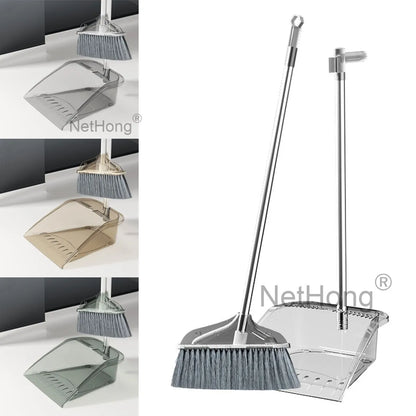 Long Handled Dustpan And Brush Set Strong Handle Dust Pan &Broom Upright Sweeper