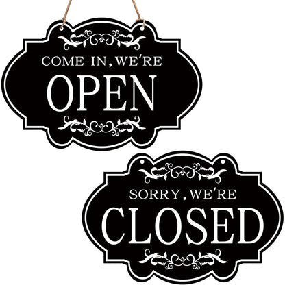 Open And Closed Business Sign Retro Wooden Stores Hanging Sign Waterproof Double Sided Reversible Business Sign For Door Window