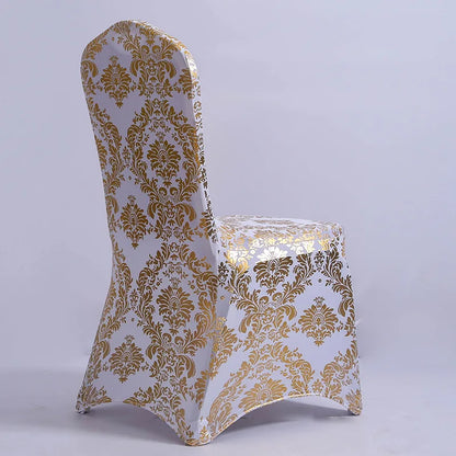 Dining Chair Covers Bronzing Gold Silver Flower Print Removable Washable Spandex Stretch Decorative Chair Slipcovers Wedding