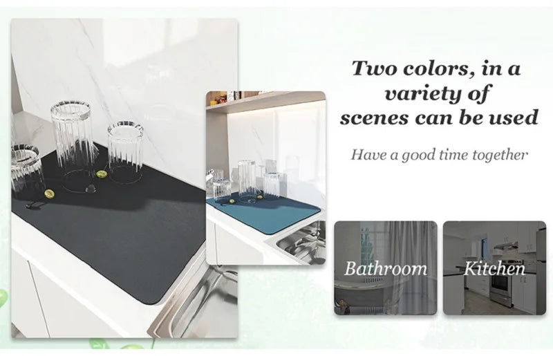 Super saugfähige, große Küchenmatte, rutschfest, zum Abtropfen von Kaffeegeschirr, schnelltrocknend, auch als Bad-Abflussmatte geeignet.