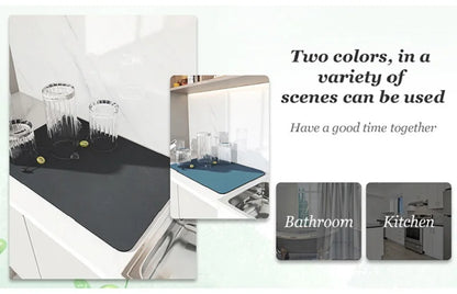 Super saugfähige, große Küchenmatte, rutschfest, zum Abtropfen von Kaffeegeschirr, schnelltrocknend, auch als Bad-Abflussmatte geeignet.