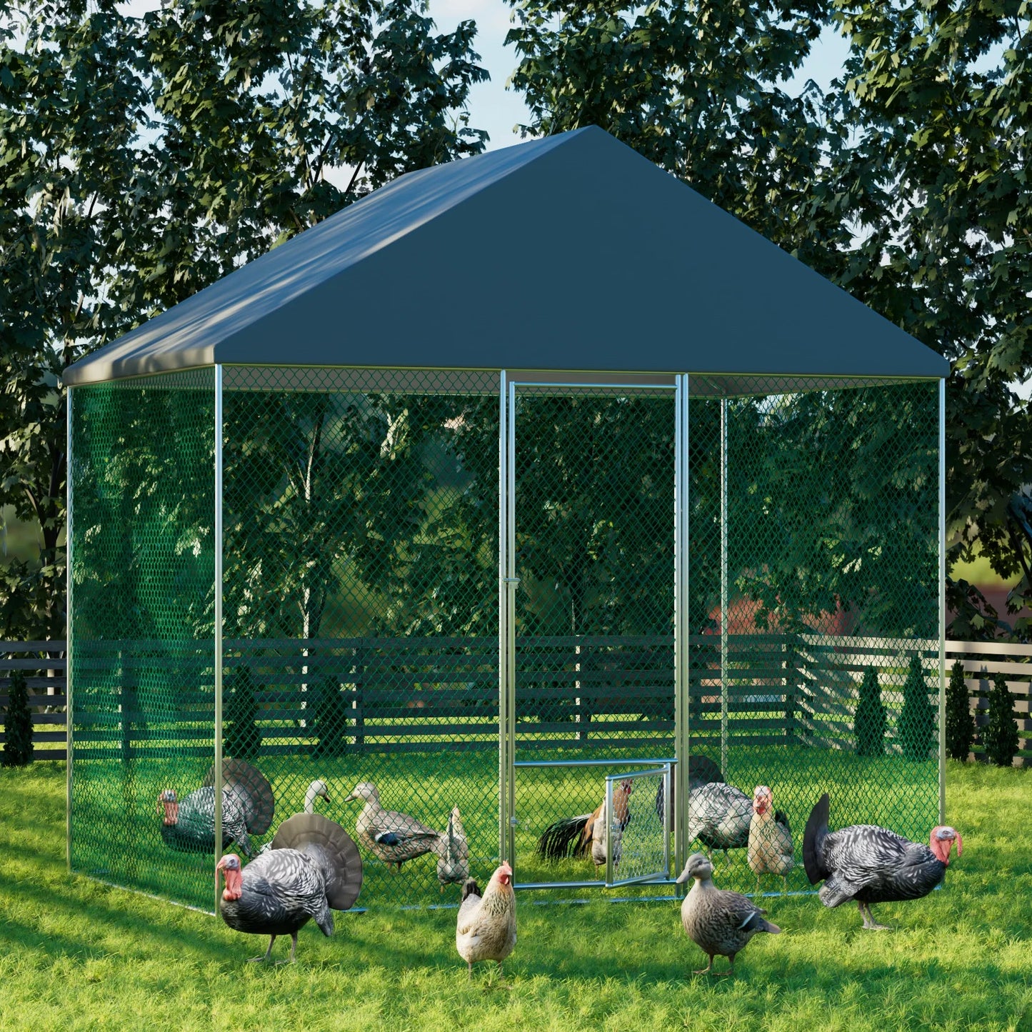 Jumbo Large Metal Chicken Coop Runs for Outdoor Yard, Walk in Chicken Cage, with Mesh and Waterproof Cover, Hen House