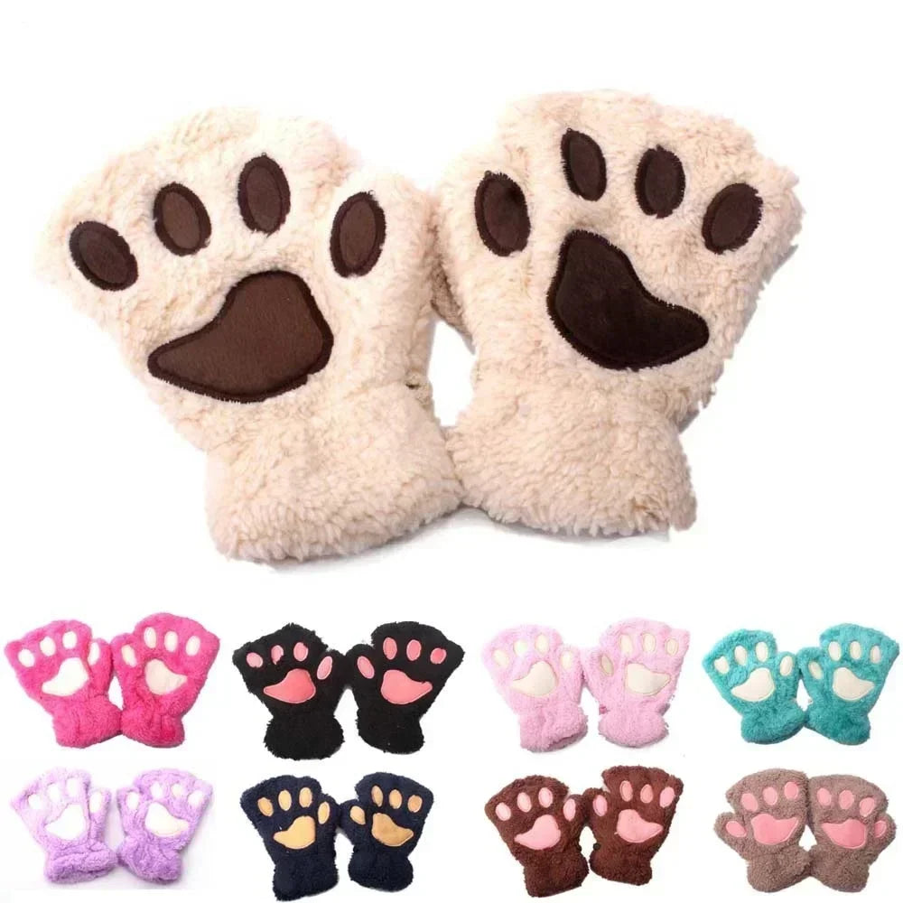 Kids Cat Paw Gloves - Kawaii Half-Finger Mittens for Children