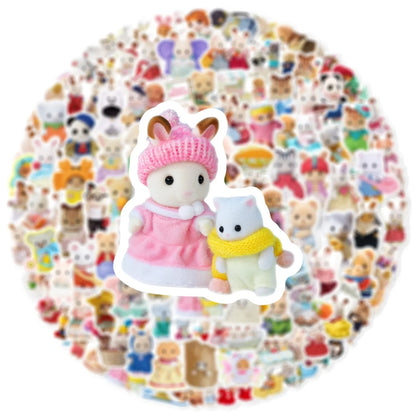 100PCS Cute Sylvanian Families Stickers Kawaii Graffiti Sticker Decoration DIY for Water Bottle Phone Diary Decals Kid Toy Gift