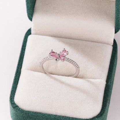 Pink Zircon Bow Heart Rings For Women Gold Plated 18K Plated Adjustable Heart Ring 2026 Trend Wedding Aesthetic Jewelry Gift
