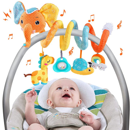 Newborns Spiral Hanging Activity Stroller Toy Baby Carseat Toy Black & White Lion Koala Rattle  for Crib Mobile Sensory Toy Gift