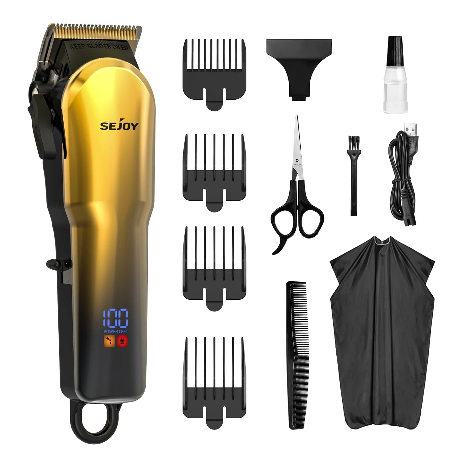 Sejoy Professional Hair Cutting Machine Hair Cutting Kit Cordless Barber Clipper Set with LED Display Hair Clippers for Men