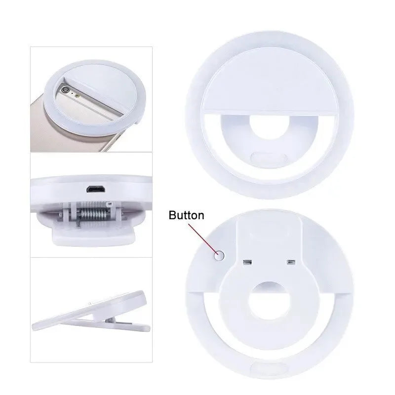 USB Rechargeable LED Selfie Ring Light with Phone Clip Photo Lamps Video Light Photography Ringlight for iPhone Samsung Xiaomi