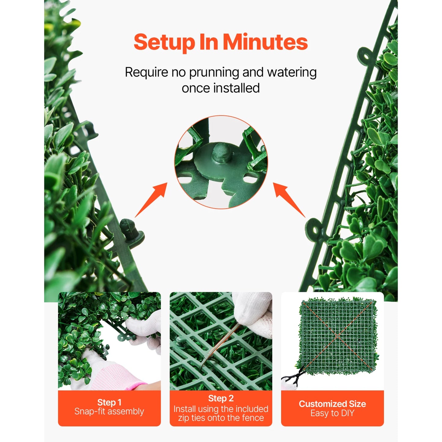 VEVOR Artificial Grass Wall Panels 3D Combination Greenery Boxwood  Panel for Privacy Backdrop Wall Hedge Screen for Garden