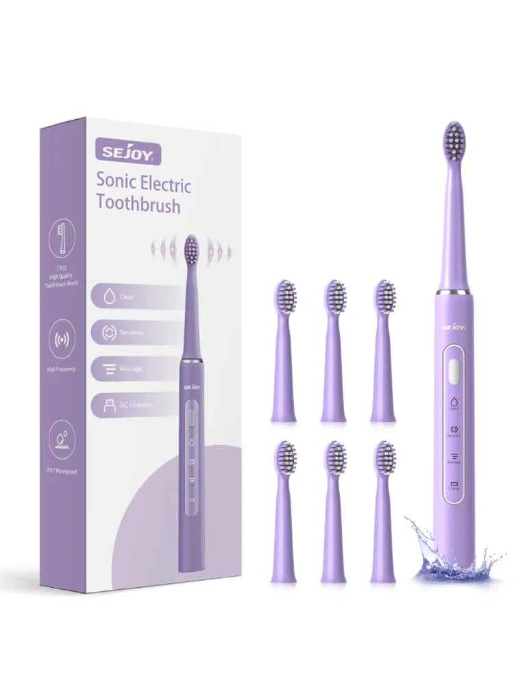 Sejoy Electric Toothbrush for Adults IPX7 Waterproof DuPont Brush Head USB Rechargeable High Frequency Cleaning 3 Cleaning Modes