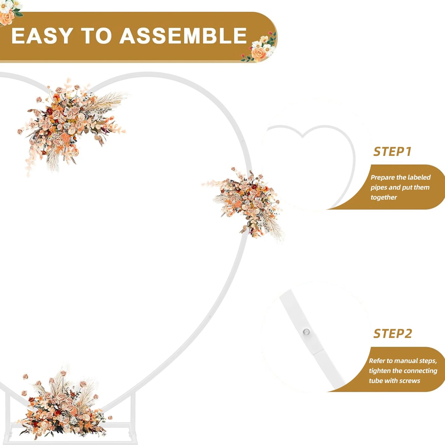 Heart Shape Wedding Arch Stand with Base, Heavy Duty Metal Flower Balloon Frame, Backdrop Stand for Party, 7.2FT