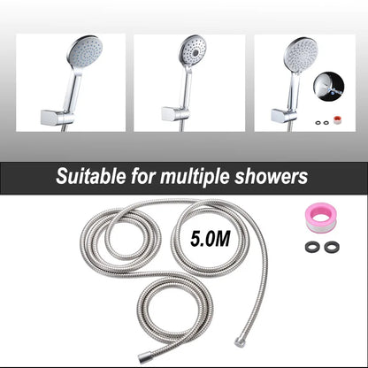 Edelstahl-Brauseschlauch, 5 m lang, für Badezimmer, Dusche, Wasserschlauch, Verlängerung, Sanitärrohr, Zugrohr, Badezimmer-Zubehör