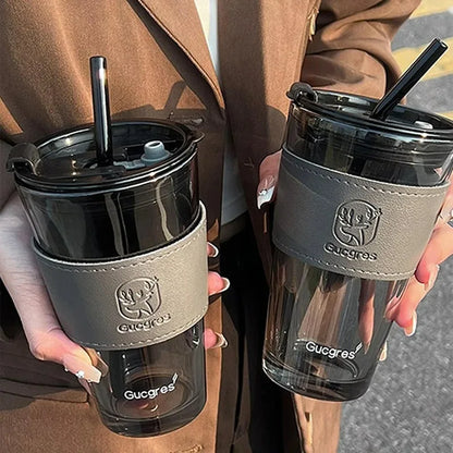 450ML High Beauty Wind Bamboo Glass Cup Summer Straw Large Capacity Women's Straw Cup