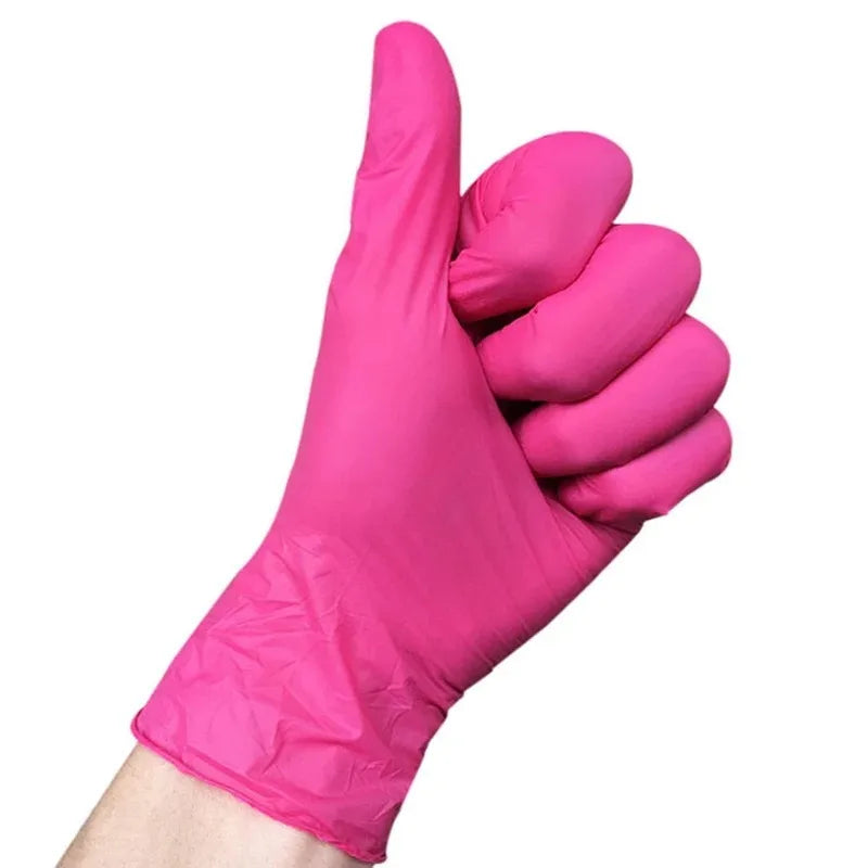 50/100PCS Disposable Pink Nitrile Gloves for Hairdressing Manicure Washing Cars Waterproof Dishwashing  Kitchen Tools Latex Free