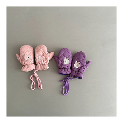 Kids Winter Gloves with Neck String - Warm Cartoon Mittens for Toddlers