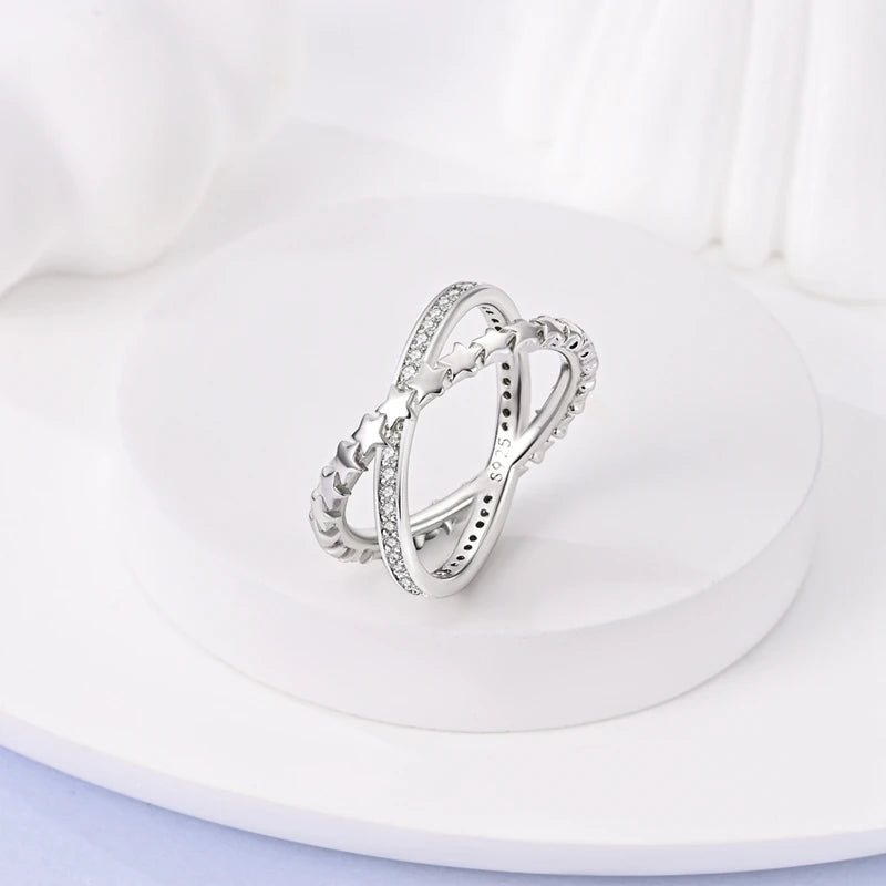 925 Sterling Silver Sparkling Zircon Ring - Classic Stackable Wedding Band for Women