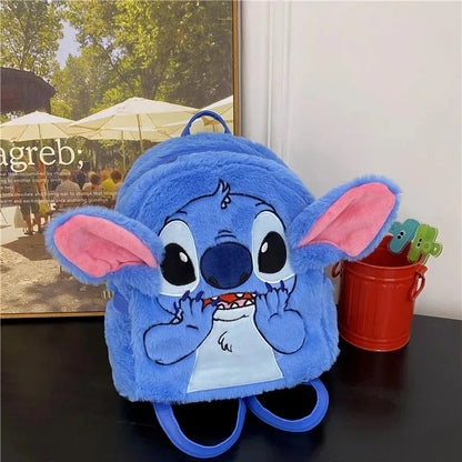 Disney 2025 New Cartoon Plush Doll Shoulder Bag Sweet and Cute Stitch Strawberry Bear Soft Cute Girls Handbag