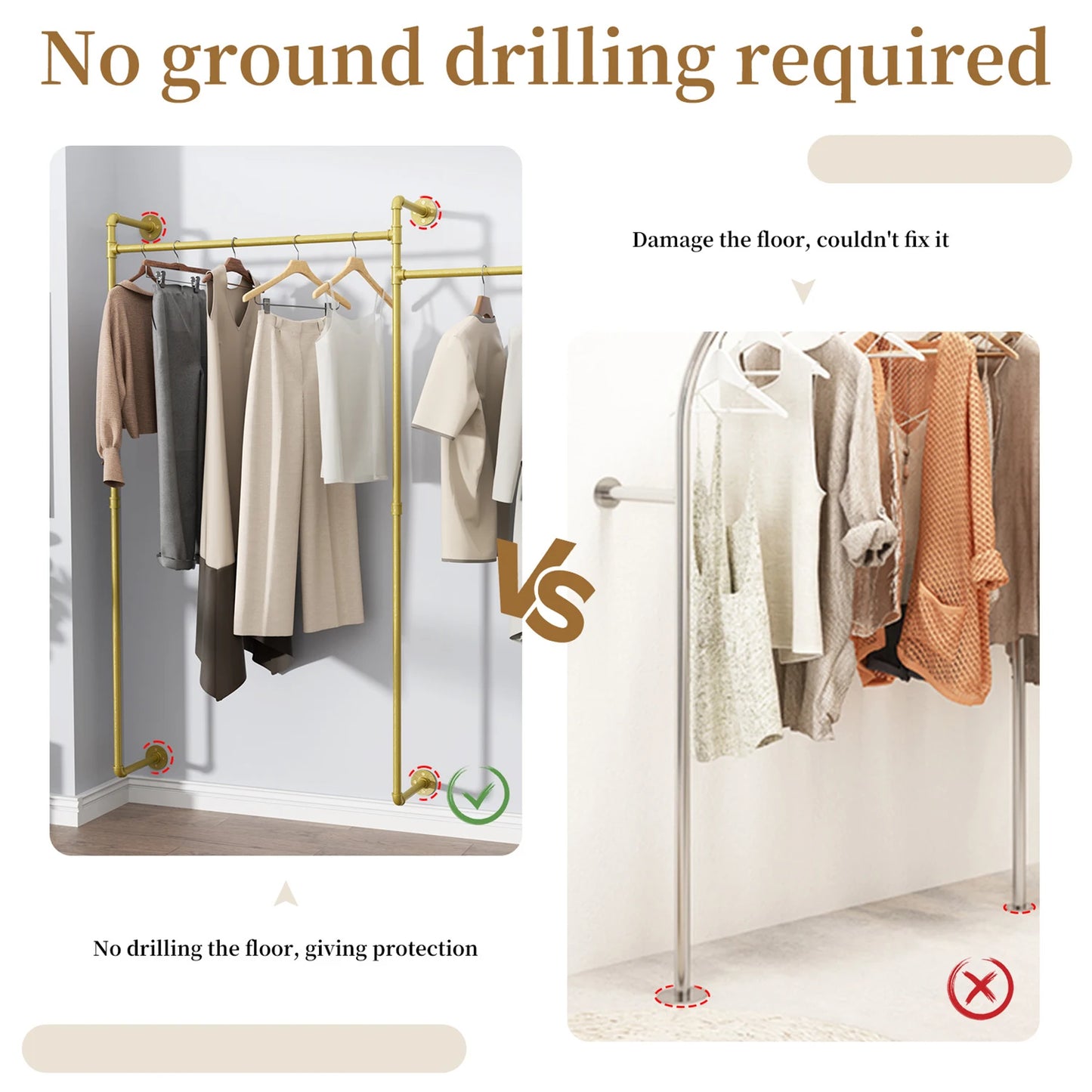 80.7 Inch Long Industrial Pipe Clothes Rack Double Clothes Rail Loft Residential Tidy Wardrobe Wall Clothing Hanging Rack