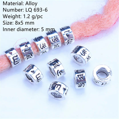5 Pcs Antique Silver Hair Braid Dread Dreadlock Beads Cuffs Tuber Approx 8mm Inner Hole for Hair Styling Accessories Tool