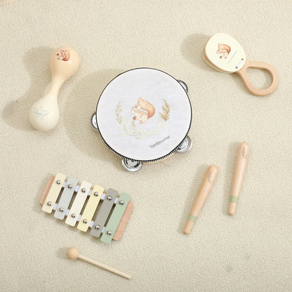 Music Toys Baby Wooden Montessori Toys Children Music Instrument Squirrel Maracas Drum Xylophone Early Education Sensor Toys Set