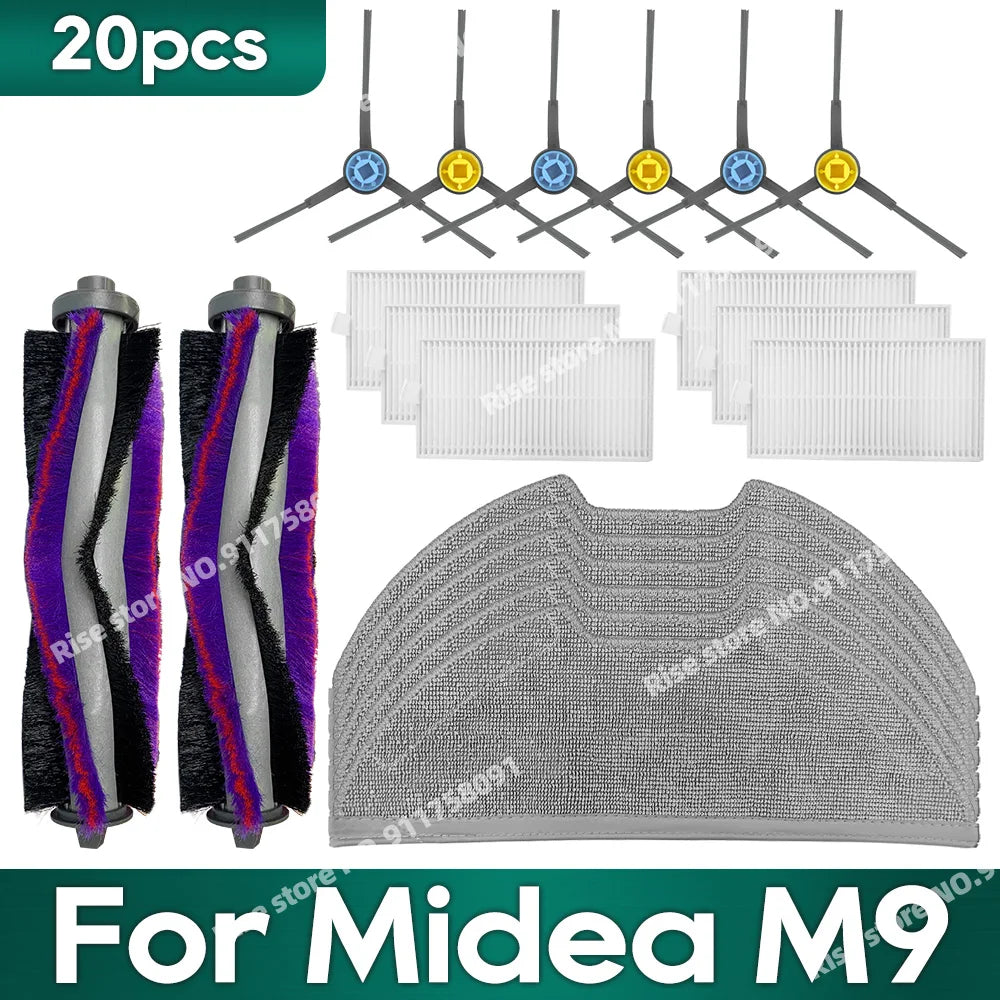 Compatible for Midea M9, EUREKA E10s, Obode A8 Vacuum Cleaner Accessories Main Side Brush Hepa Filter Mop Rag Replacement Parts