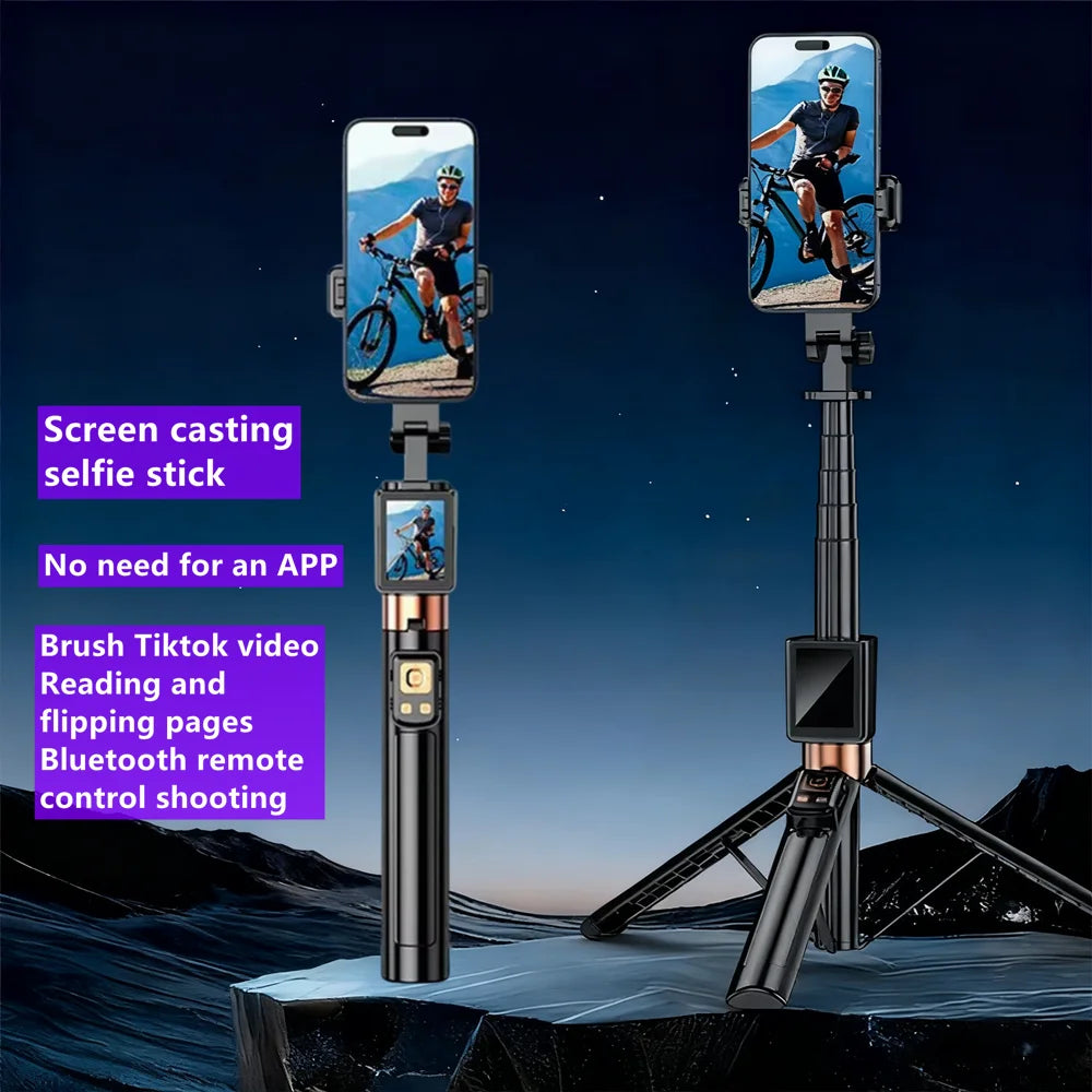 2025 New 5 in 1 Projection Rear Camera Selfie Stick with Selfie Monitor Screen Brush TikTok Bluetooth Remote Control Scrolling