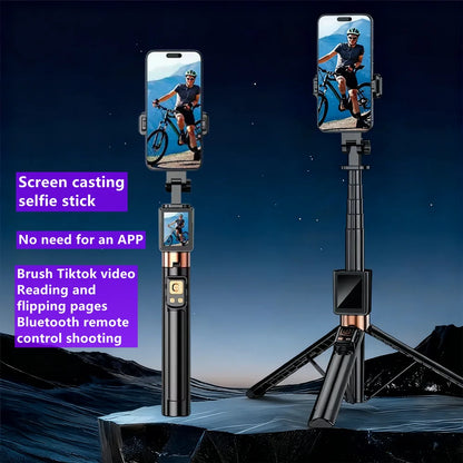 2025 New 5 in 1 Projection Rear Camera Selfie Stick with Selfie Monitor Screen Brush TikTok Bluetooth Remote Control Scrolling