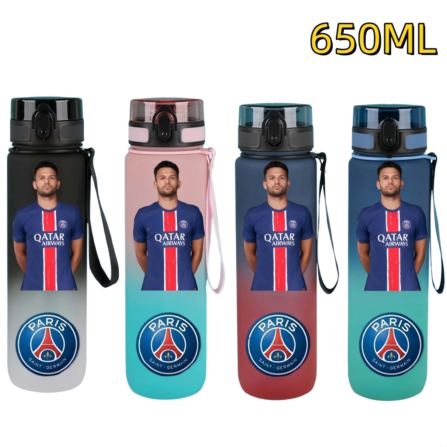 650ml 2025 Champion Team Football Star Water Cup Désiré Doué Portable Large Capacity Sports Fitness Flip Cover Drinking Bottle