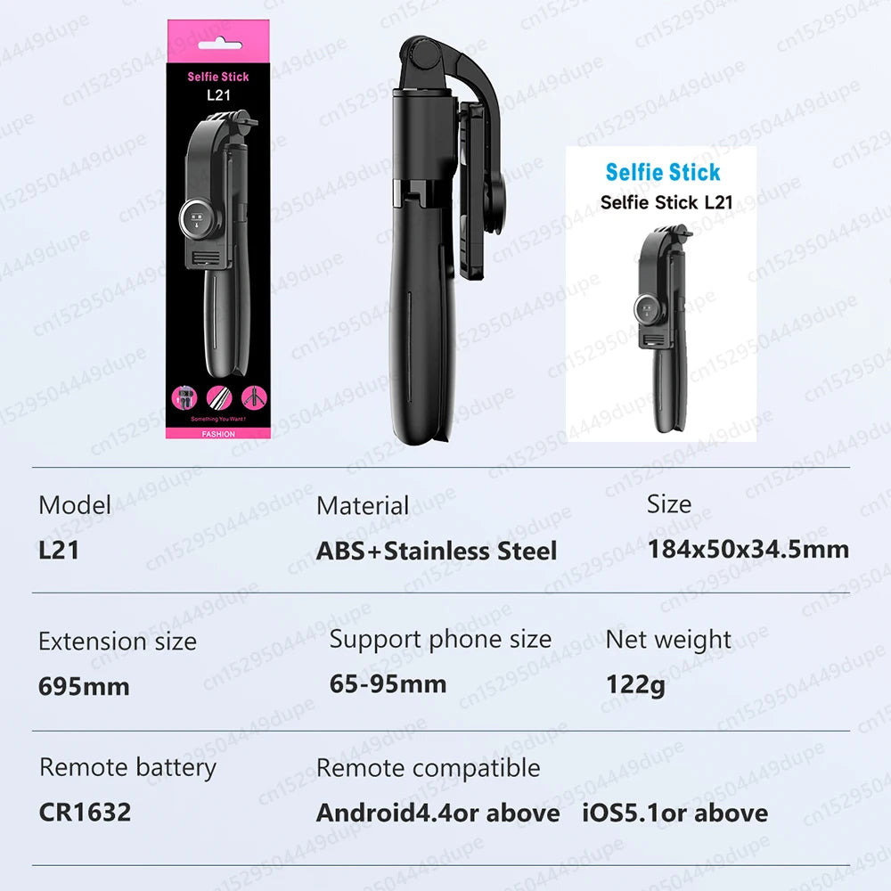 TOKQI-L21 Selfie Stick Telescopic Travel Handheld Tripod Portable Phone Stand for Cell Phone Live Streaming TikTok Recording