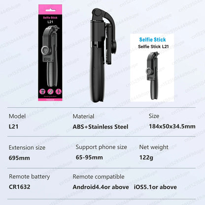 TOKQI-L21 Selfie Stick Telescopic Travel Handheld Tripod Portable Phone Stand for Cell Phone Live Streaming TikTok Recording