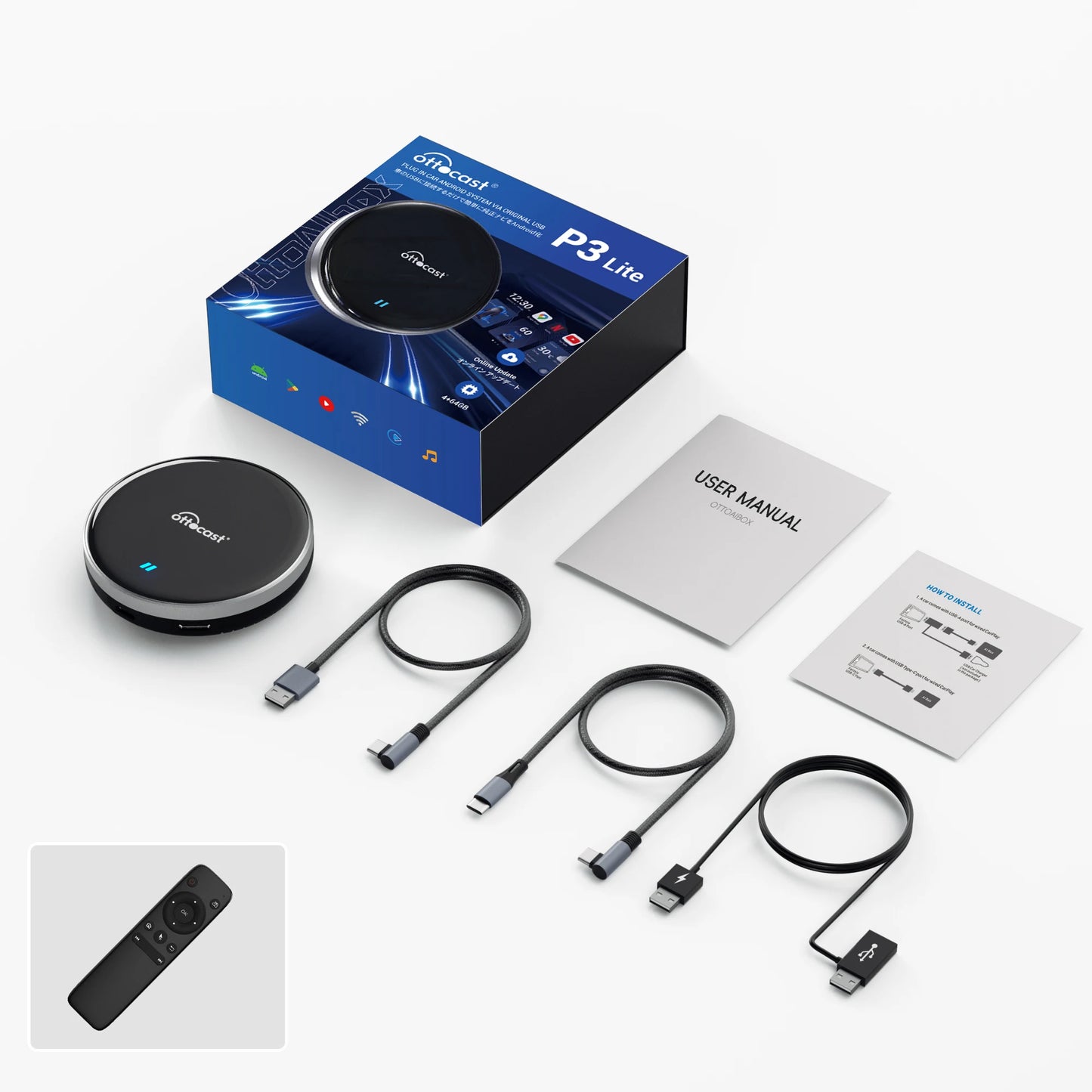 OTTOCAST New P3 Lite OttoAiBox Wireless CarPlay Android AI Box for Youtube for TikTok Car Accessories for OEM CarPlay Car Gift