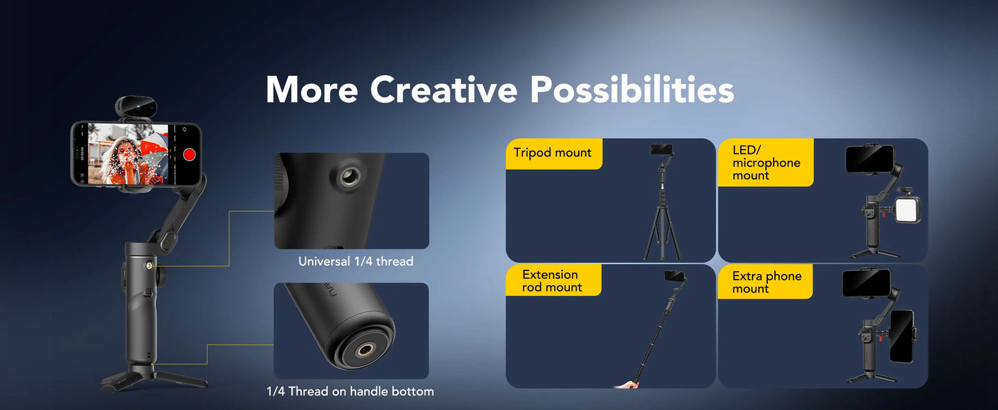 AOCHUAN Smart X2 Ai Handheld Gimbal Stabilizer Built in Extension Rod Equipped with LED display Smartphone Gimbal Stabilizer