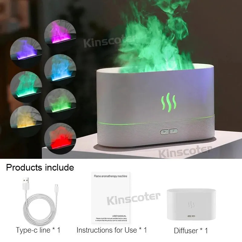 KINSCOTER Aroma-Diffusor Luftbefeuchter Ultraschall-Kaltnebel-Erzeuger LED-Duftlampe mit Flamme