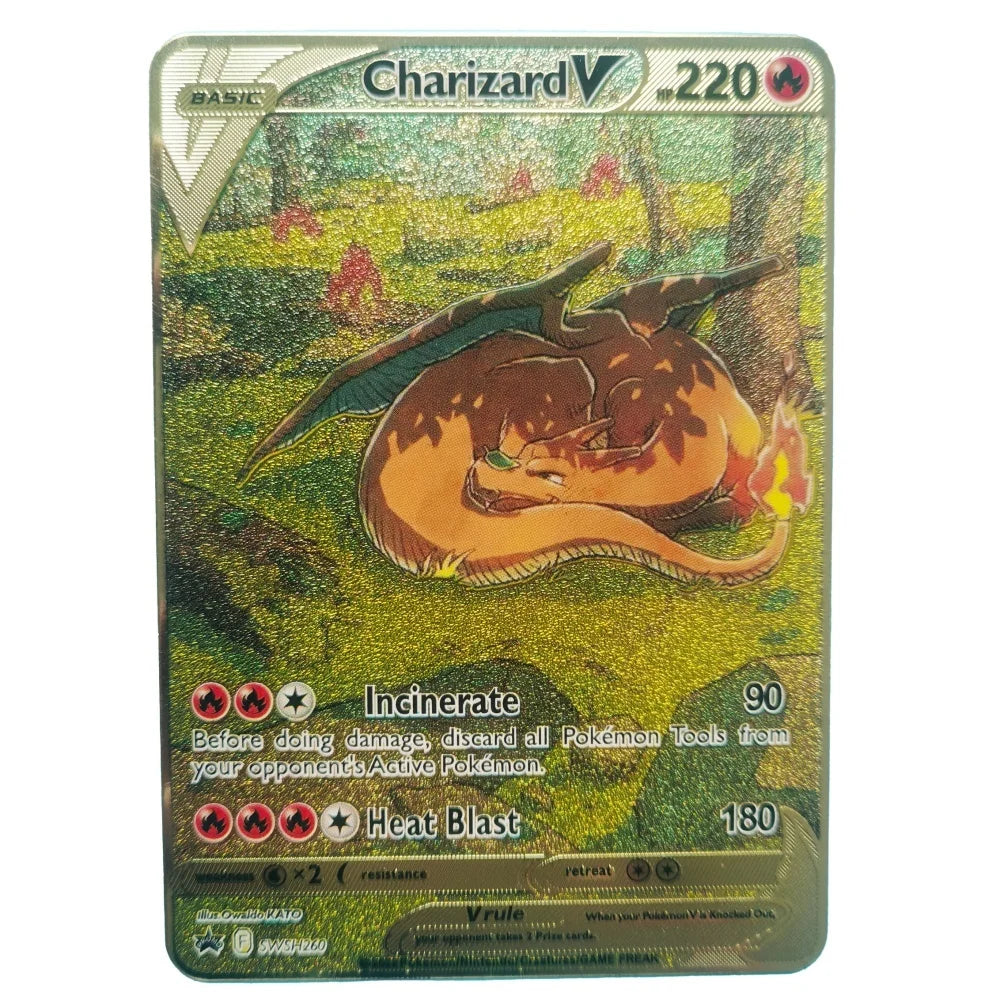 Pokémon 32er-Karten Goldmetall-Pokémon-Karten Englisch Harte Eisenkarten Mewtu Pikachu Gx Glurak Vmax Paket Spielkollektion