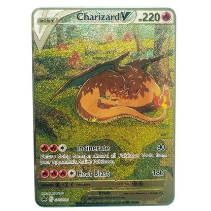 Pokémon 32er-Karten Goldmetall-Pokémon-Karten Englisch Harte Eisenkarten Mewtu Pikachu Gx Glurak Vmax Paket Spielkollektion