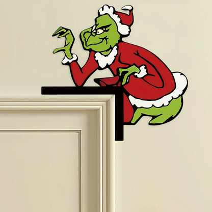 1pc Christmas Grinch Door Corner Decor, Santa - Clad Grinch Figure, Festive Home & Doorway Hanging Ornament